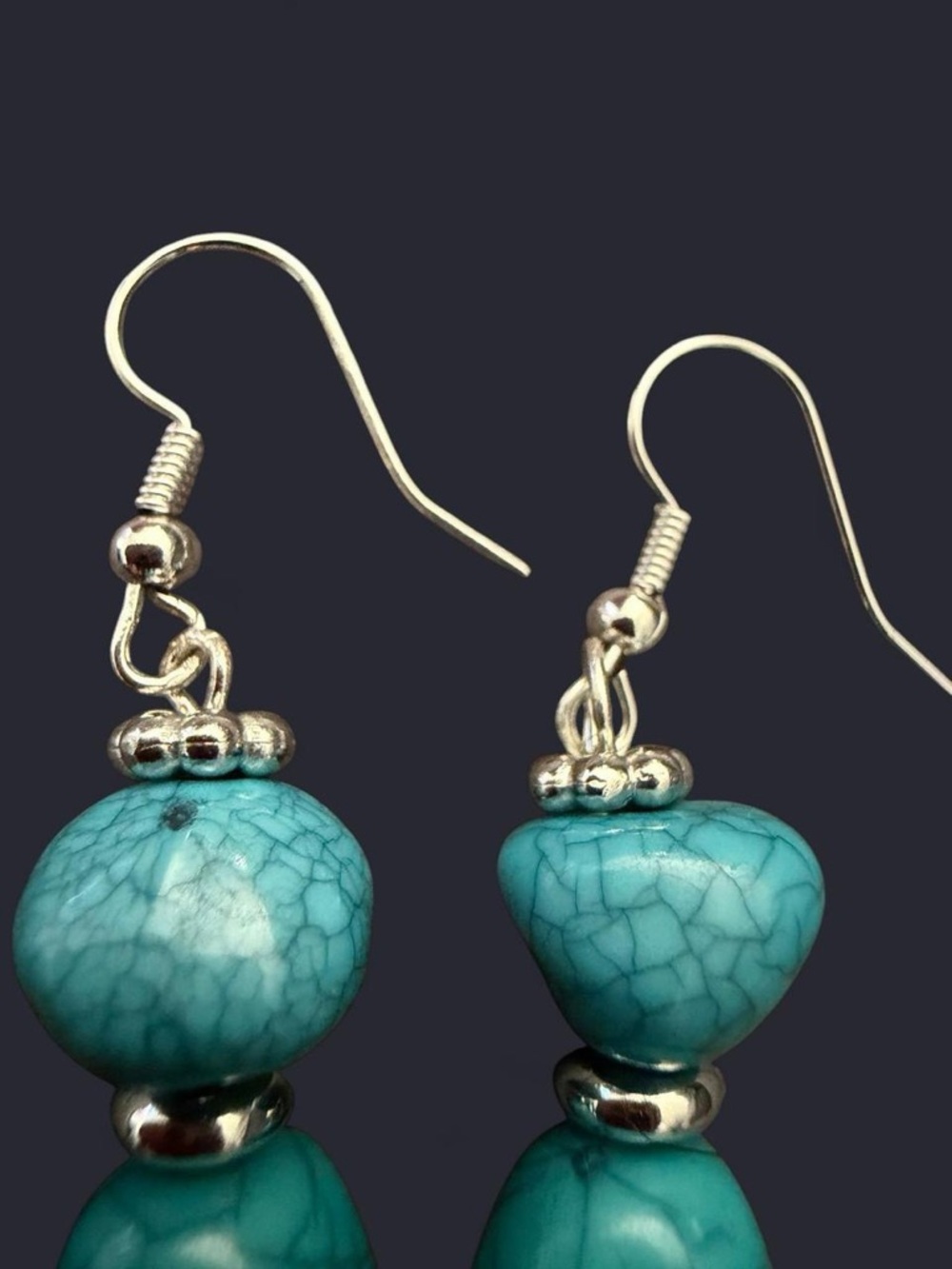 Handmade Boho Marbled Turquoise Dangle Earrings ✨ - Picture 6 of 6